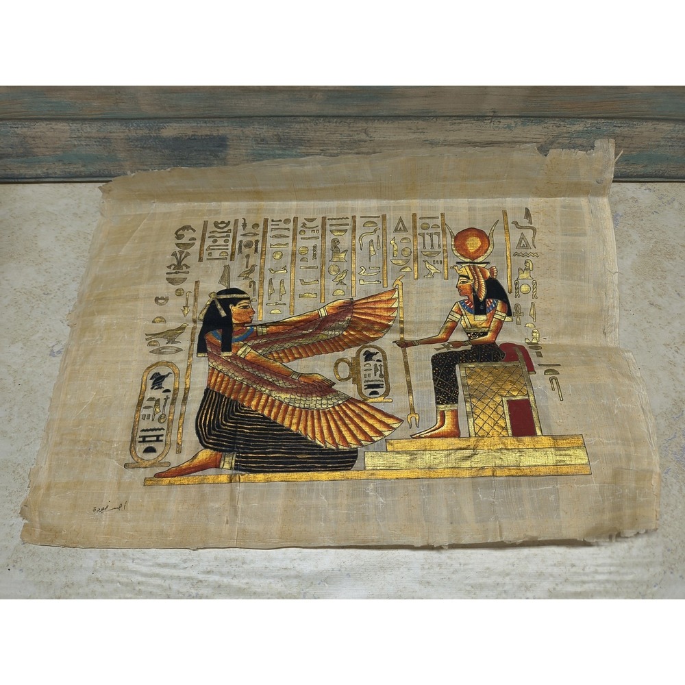 Authentic Hand Painted Ancient Egyptian Papyrus, Replica From Temple walls